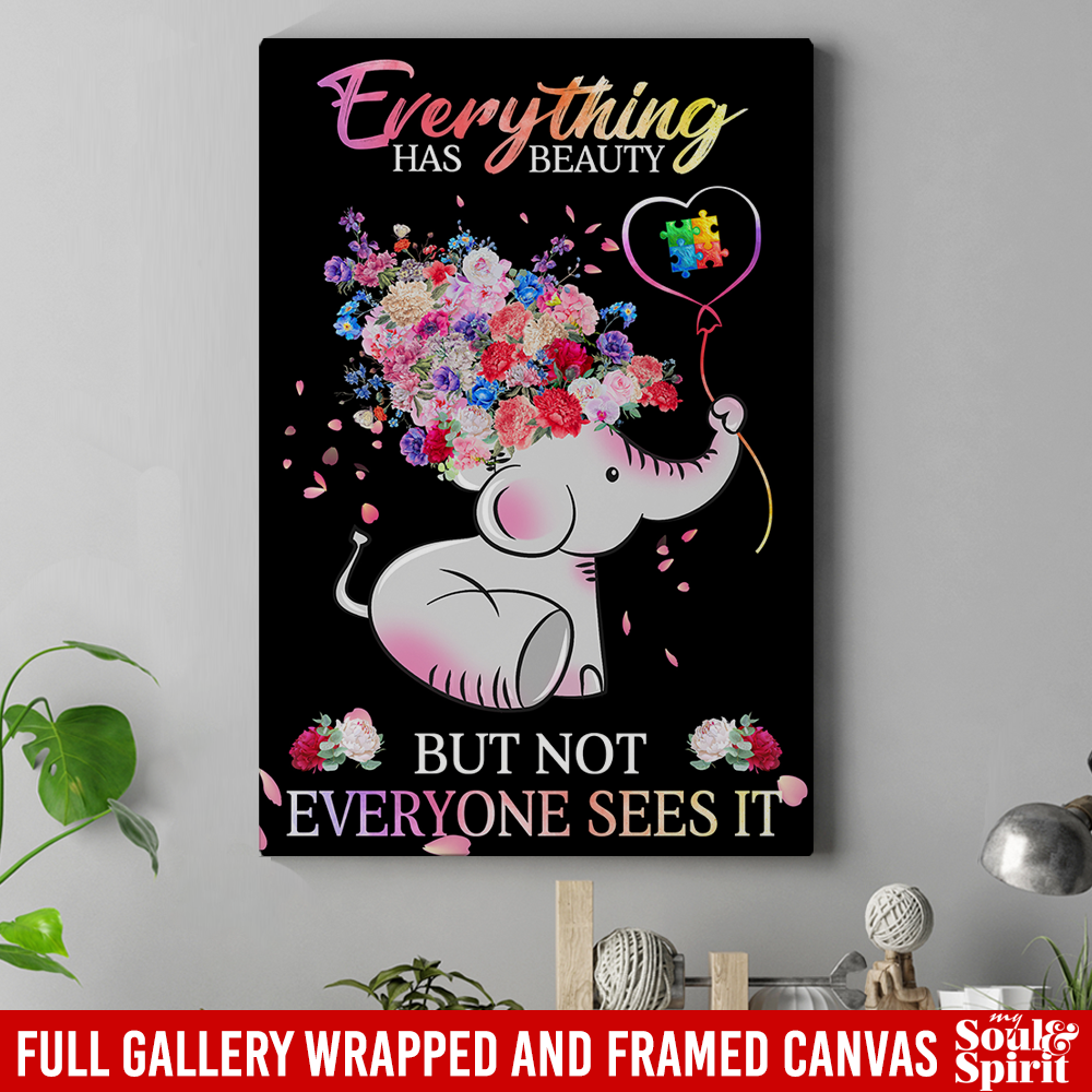 Elephant Canvas - Beautiful Autism Baby Elephant With Flower Canvas Wall Art Decor