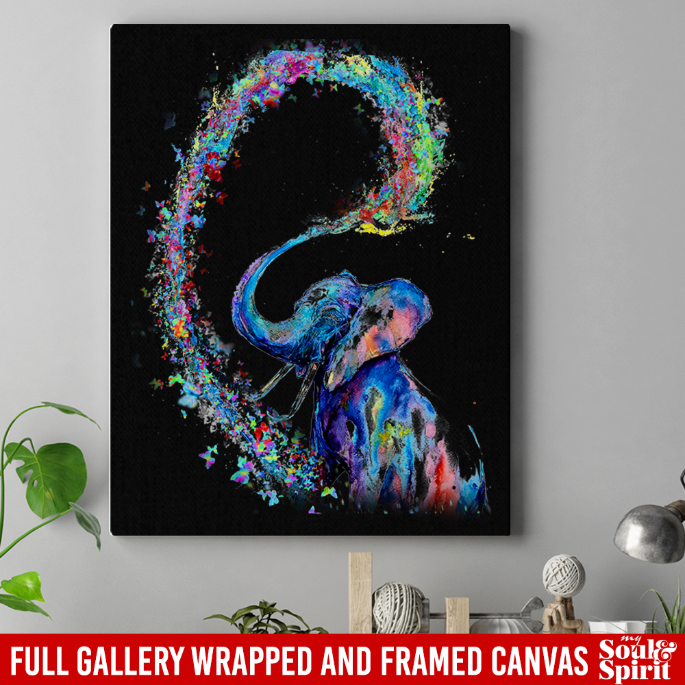 Elephant Canvas - Colorful Elephant Drawing Heart Hawaiian Expression Canvas Wall Art Decor